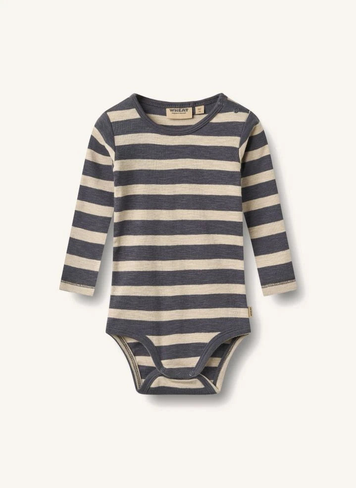 Wheat - Freddie Striped Organic Cotton Bodysuit | Grey