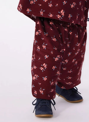 Petit Bateau - Organic Cotton Corduroy Floral Print Pants | Burgundy
