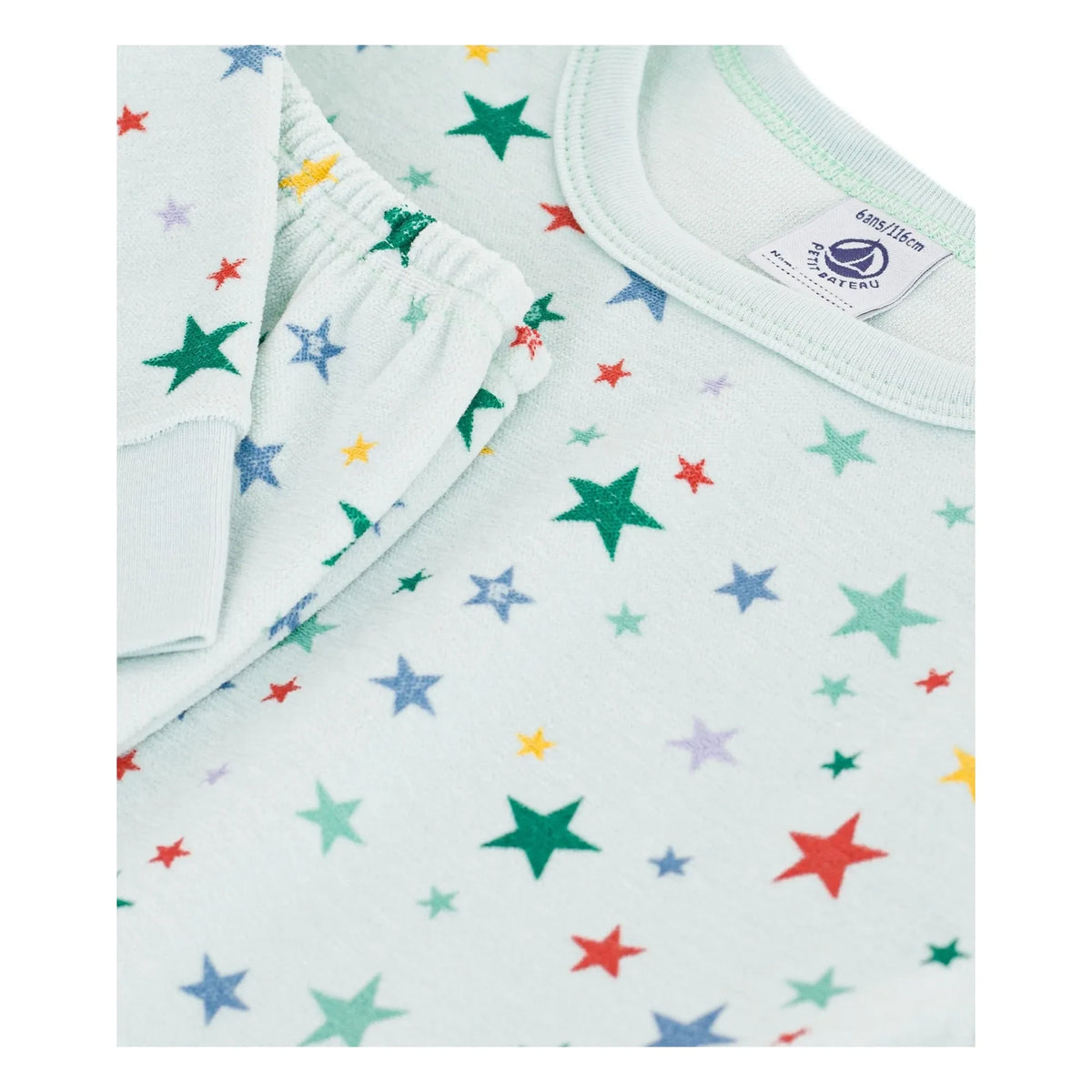 Petit Bateau - Green Velvet Organic Cotton Star Pajamas