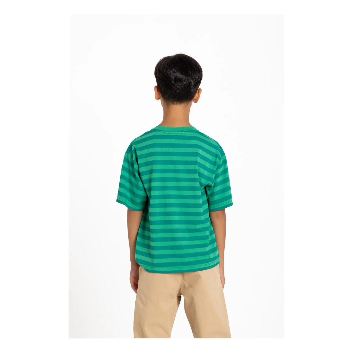 Smallable Kid - Nils Striped Organic Cotton T-shirt | Emerald green
