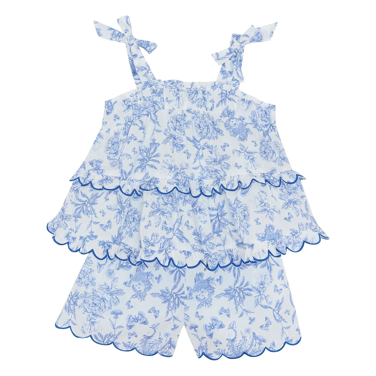 Tartine et Chocolat - Floral Pattern Bib and Shorts Set - Toile de Jouy Inspired | Electric Blue