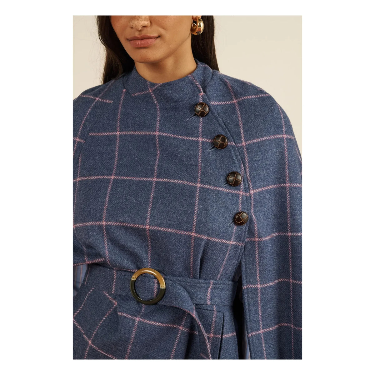 Maria de la Orden - Purple Clery Plaid Wool Cape