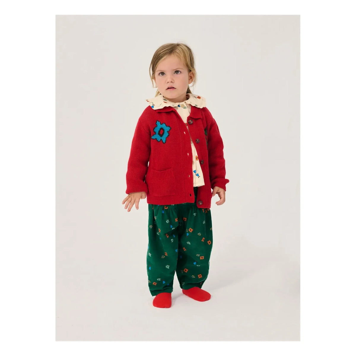 Bobo Choses - Girl's Wool Flower Cardigan | Red