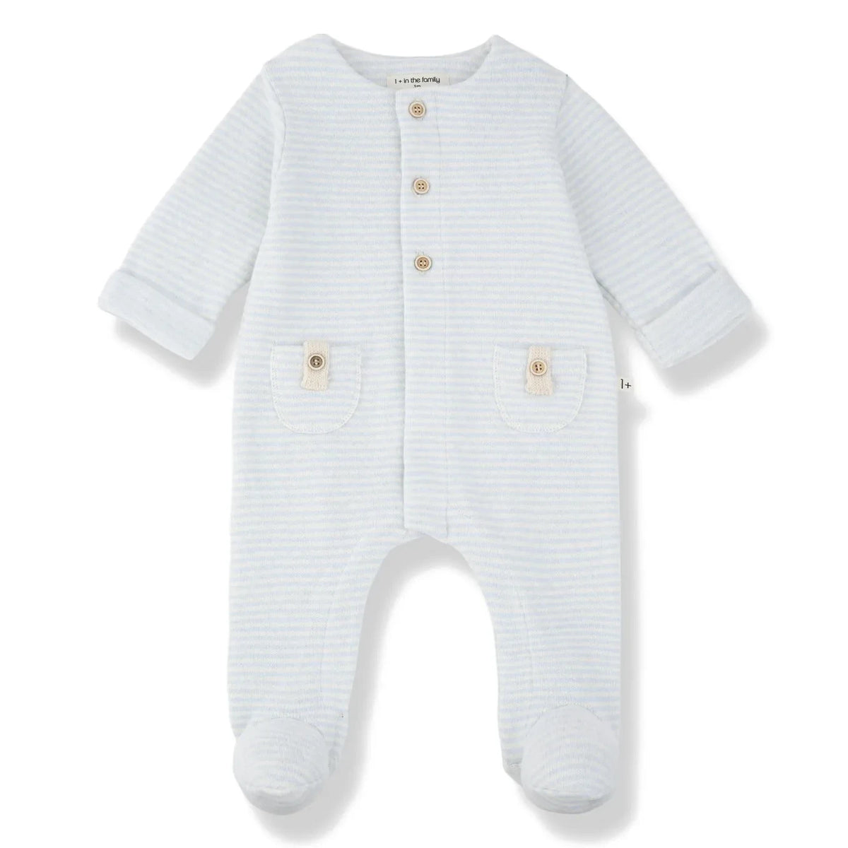 1+ in the family - Metz Striped Footed Onesie | Light Blue