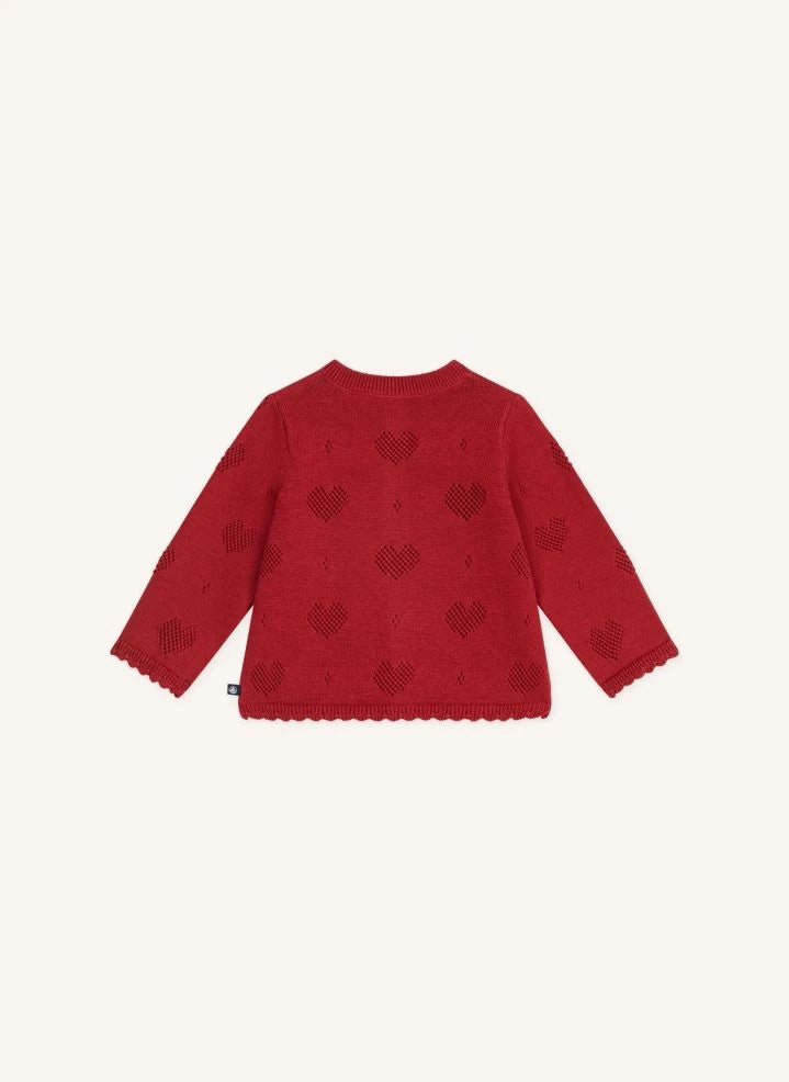 Petit Bateau - Organic cotton heart eyelet cardigan | Red