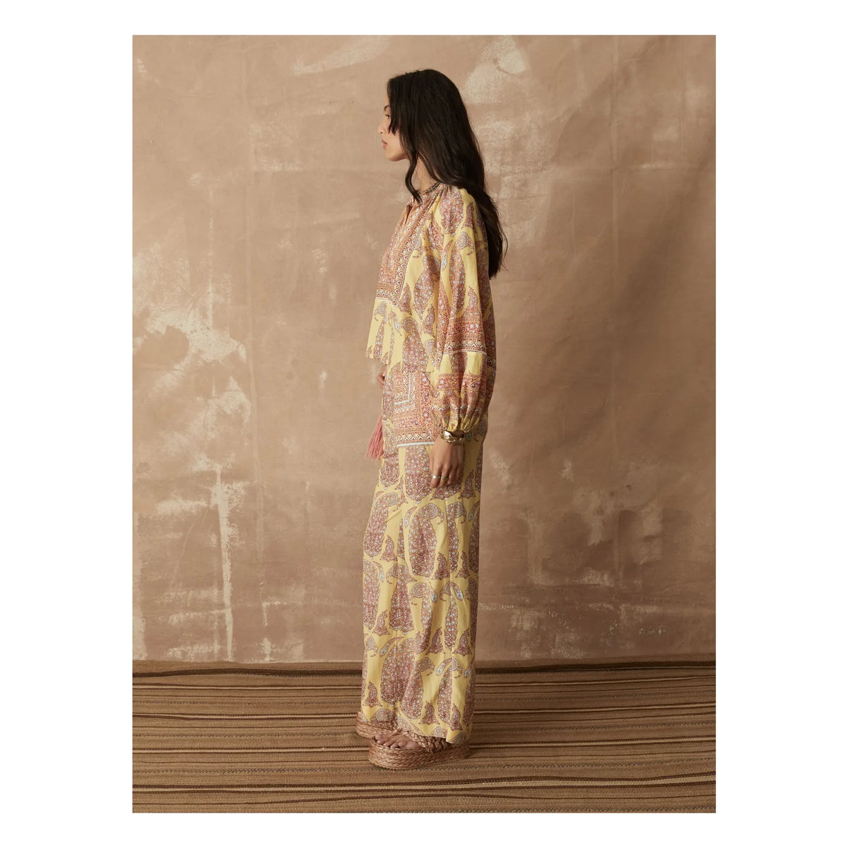 Boteh - Calico Straight-Cut Cotton Trousers | Lemon Yellow