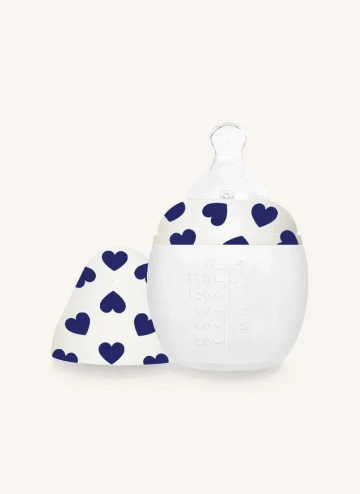 Elhée - Medical Grade Silicone Baby Bottle, Ergonomic "Hearts" Nipple | Dark Blue