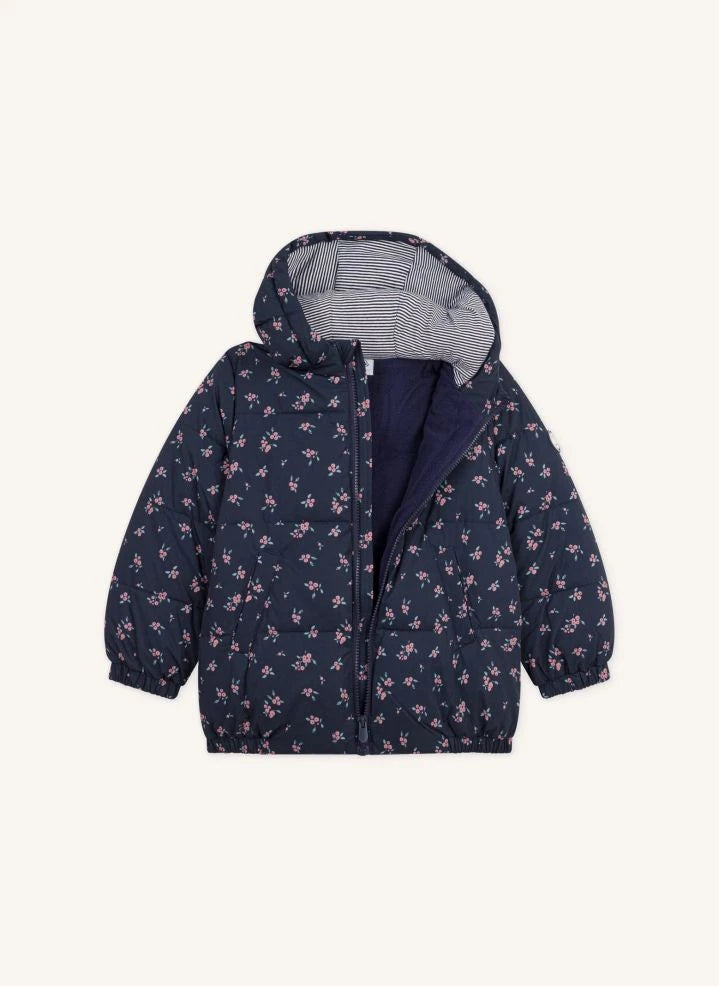 Petit Bateau - Floral Hooded Puffer Jacket | Navy