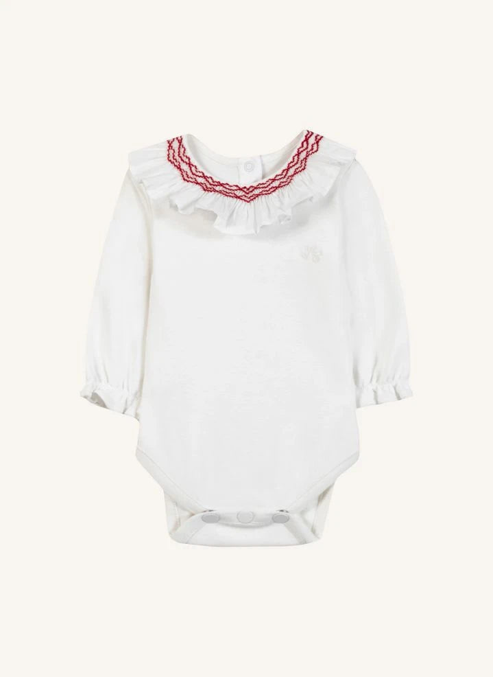 Tartine et Chocolat - Embroidered ruffled collar bodysuit | Ecru