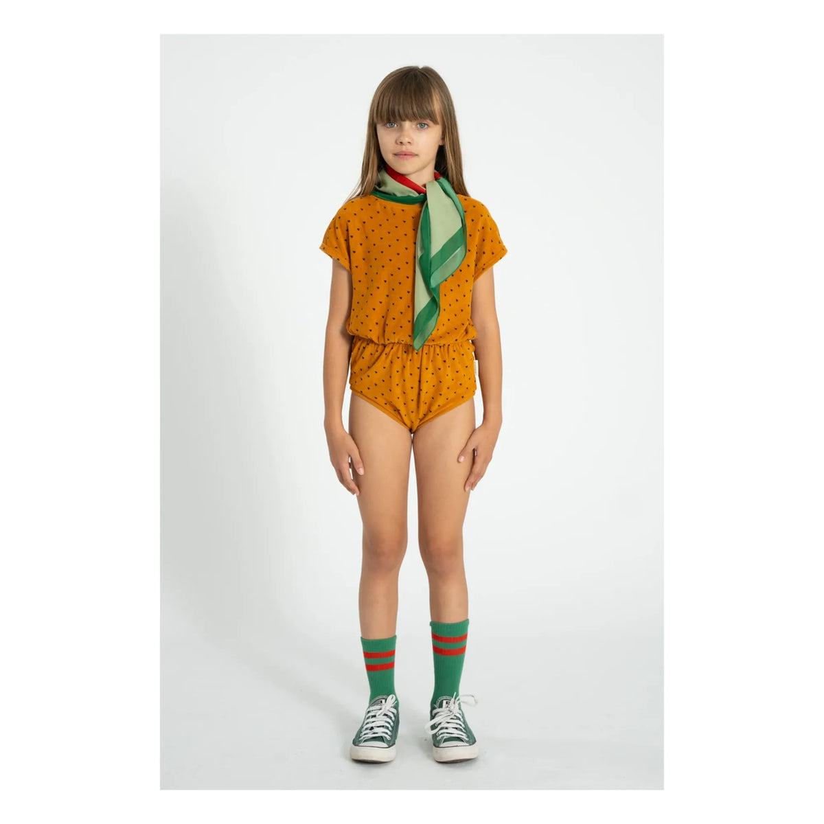 Piupiuchick - Organic Cotton Terry Heart-Print Romper | Camel