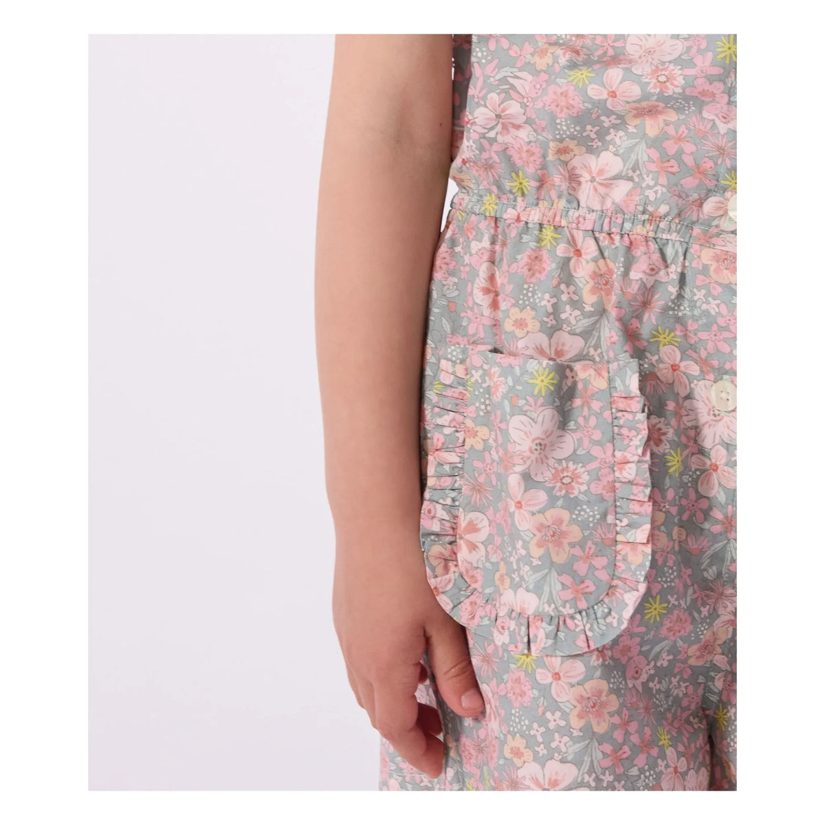 Petit Bateau - Organic Cotton Poplin Floral Jumpsuit | Grey Blue