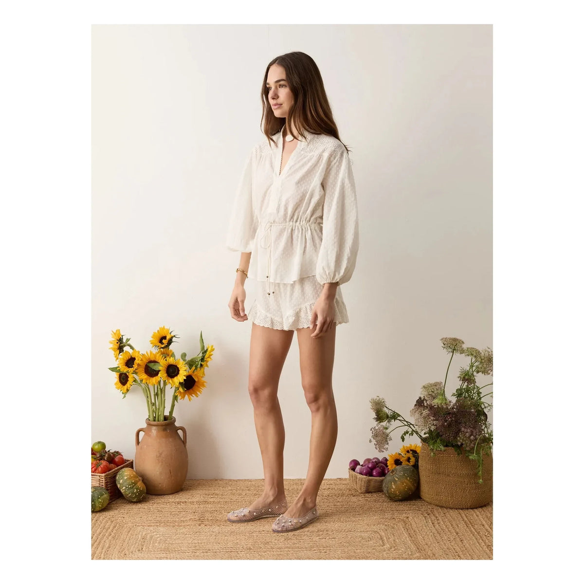 Boteh - Serenia Cotton Ruched Blouse | White