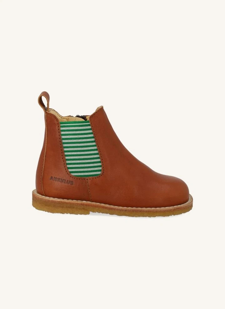 Angulus - Striped Chelsea Boots with Zipper Straps | Cognac