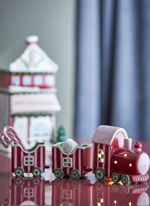 Bloomingville - Gloria Ceramic Train Christmas Decoration | Red