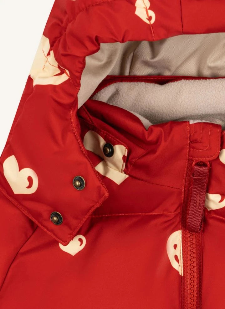 Konges Sløjd - Nuka Hooded Recycled Fiber Heart-Print Puffer Jacket | Red