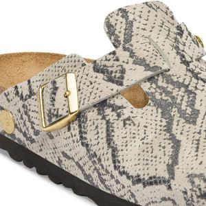 BIRKENSTOCK - Boston Rivet Snakeskin Clog | Light Grey
