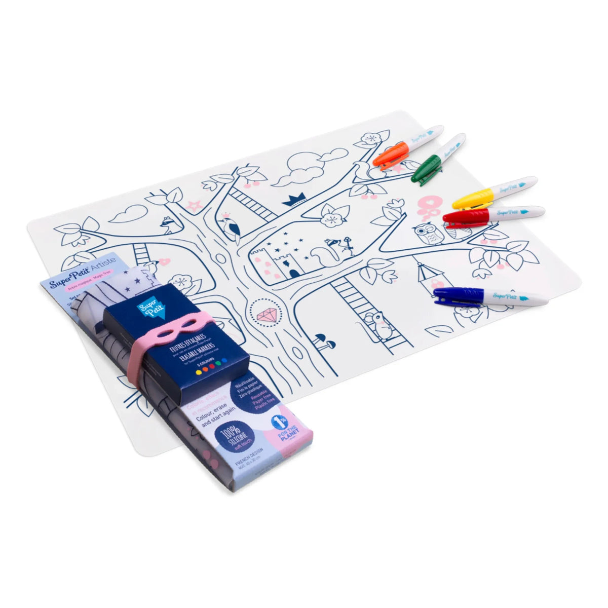 Superpetit - 5 felt tip pens and "Pink Magic Tree" bracelet coloring tablecloths