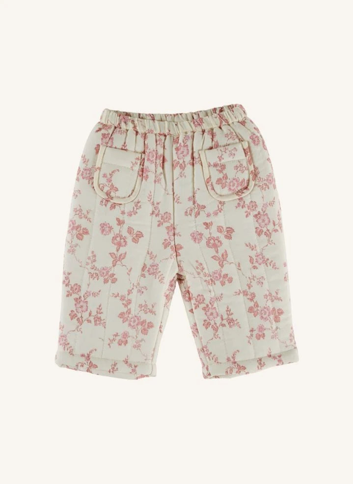 Emile et Ida - Organic Cotton Quilted Pants with Floral Print | Ecru