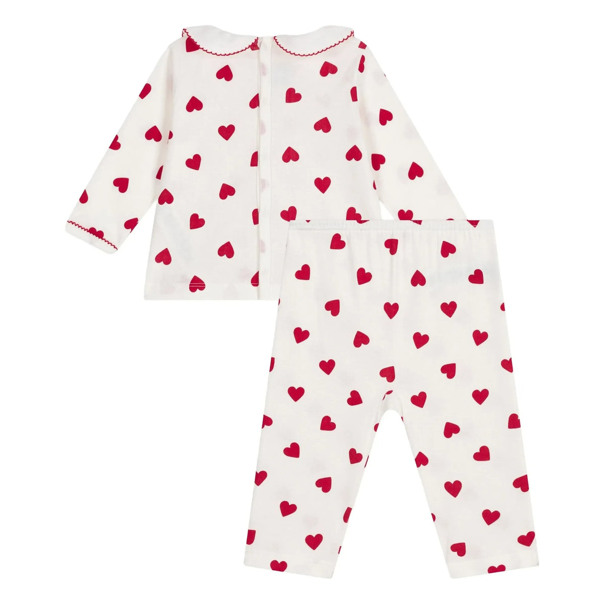Petit Bateau - Collar Heart Organic Cotton Pajamas | White
