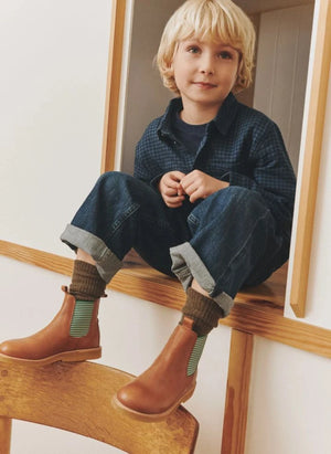 Angulus - Striped Chelsea Boot Laces | Cognac