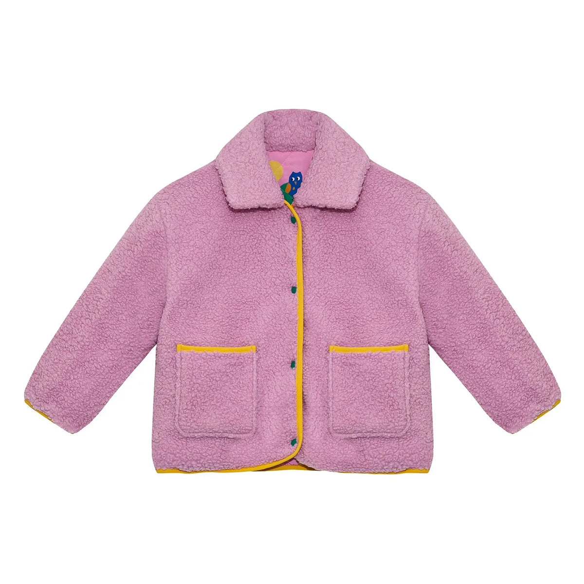 Petit Stella - Reversible Owl Sherpa Jacket | Pink