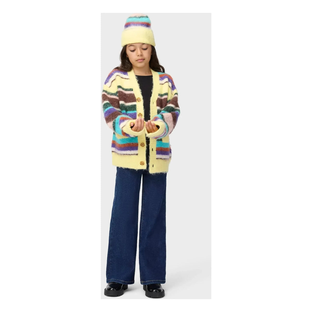 Molo - Striped Black Beret | Pale Yellow