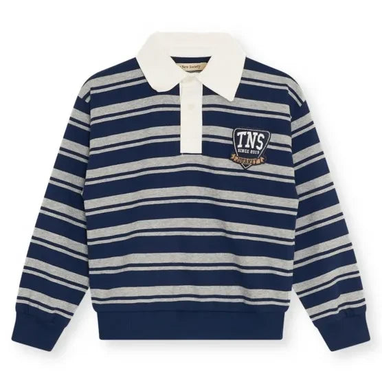the new society - Glowee Striped Polo T-Shirt | Navy