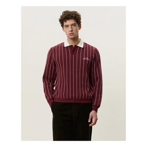 Les Deux - Signature Striped Polo Shirt | Burgundy