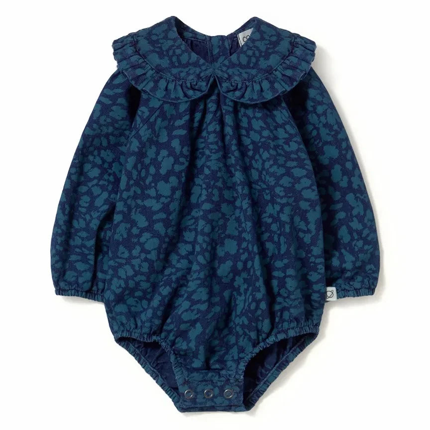 Cozmo - Lucia Leopard ruffled collar romper | Blue