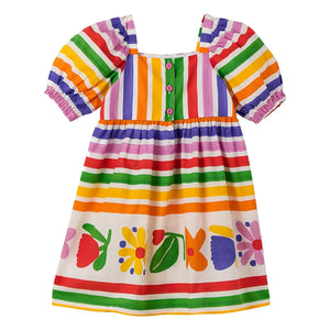 Fabula - Striped Floral Balloon Sleeve Dress | Yellow