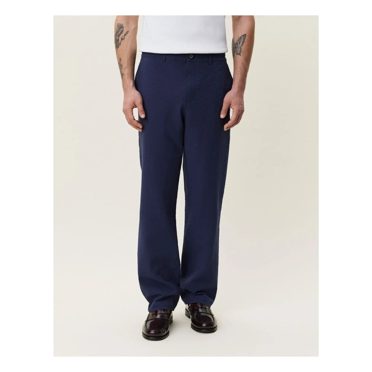 Les Deux - Seersucker Pants | Dark Blue