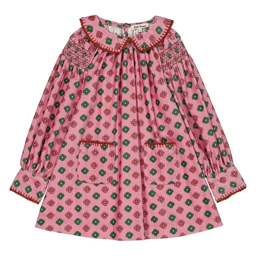 Hello Simone - Martha Floral Patterned Ribbed Velvet Dress | Pink