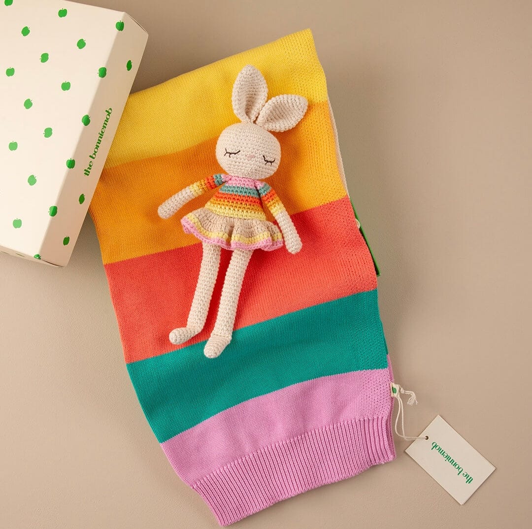 Bonnie Ballerina Bunny Crochet Toy- Pink rainbow