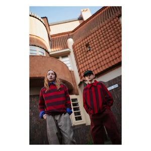 Repose AMS - Striped Organic Cotton Polo Neck Sweatshirt | Red