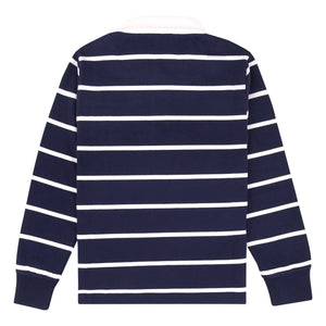 Sporty & Rich - Rugby Polo Serif Logo Striped | Navy Blue