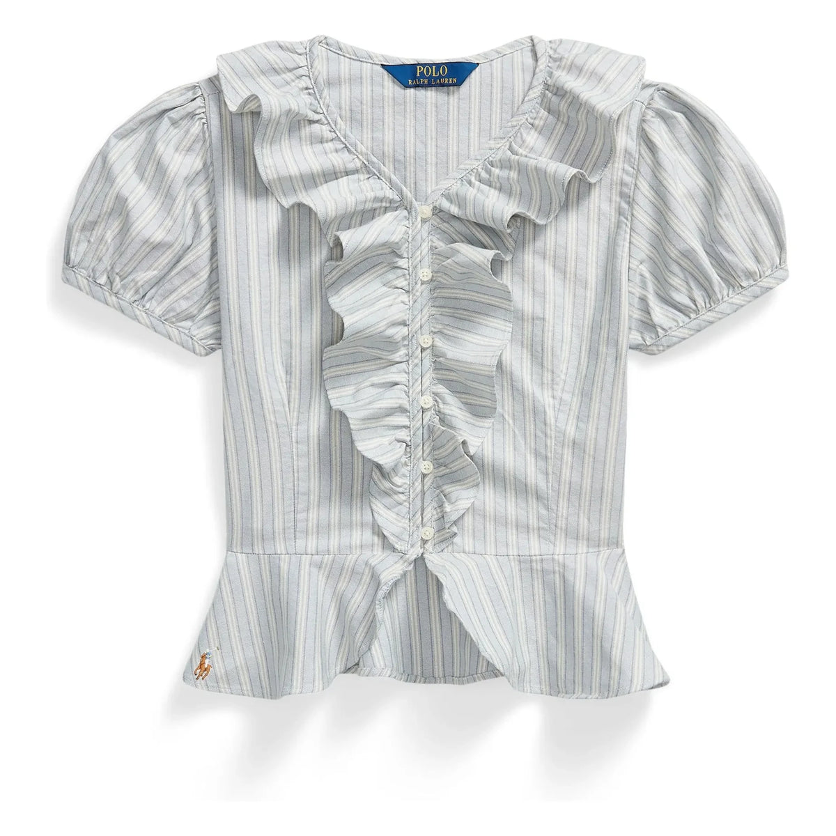 Ralph Lauren - Striped Ruffled Blouse | Gray Blue
