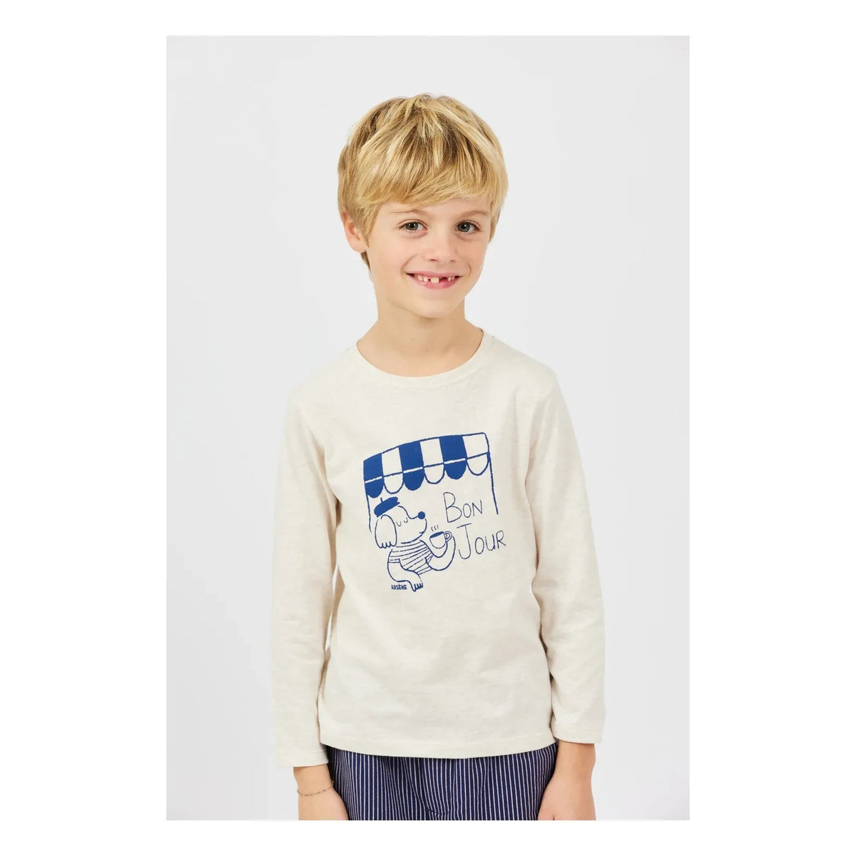 Arsène et Les Pipelettes - "Bonjour" Organic Cotton T-Shirt | Heather Beige