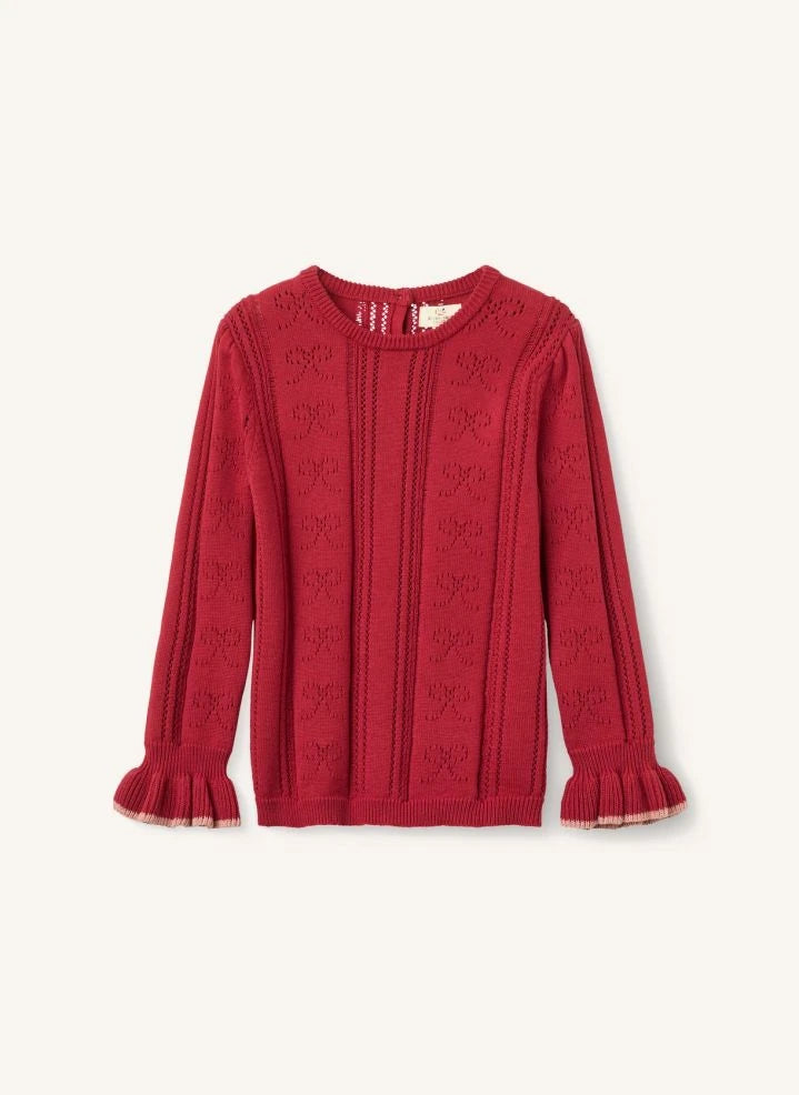 Copenhagen Colors - Organic Cotton Openwork Knit Bow Sweater | Red