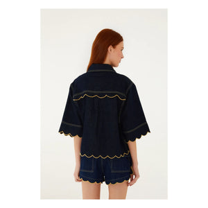 Farm Rio - Short Ruffled Shirt | Denim Brut