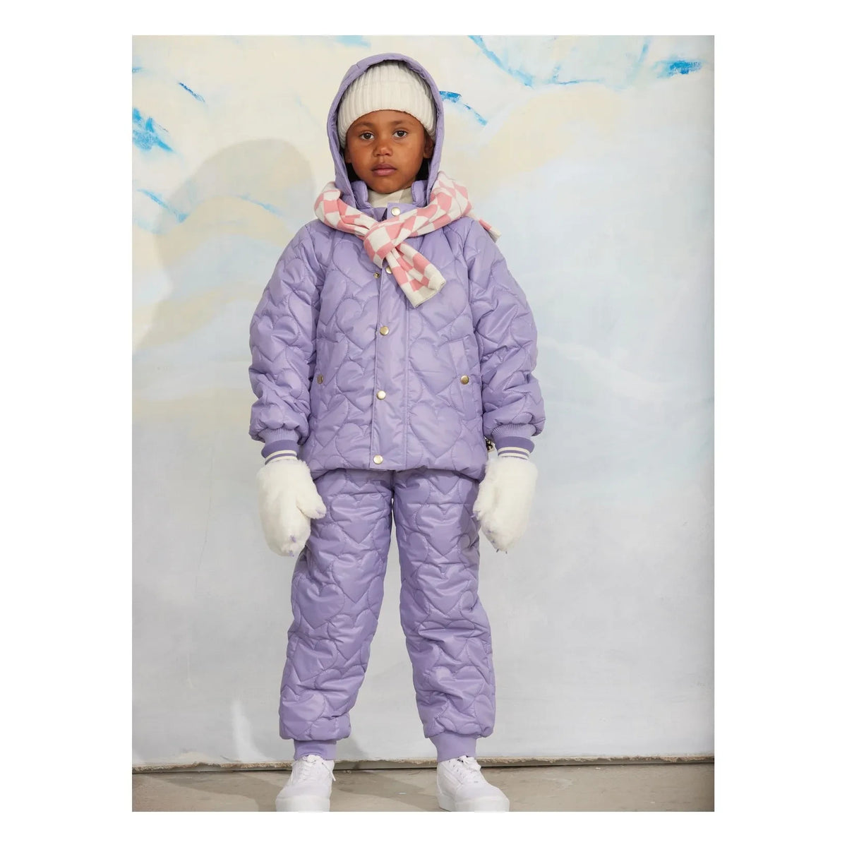 Mini Rodini - Recycled Fiber Heart Patterned Puffer Jacket | Purple