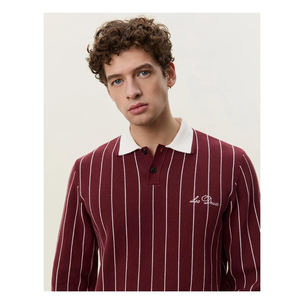 Les Deux - Signature Striped Polo Shirt | Burgundy