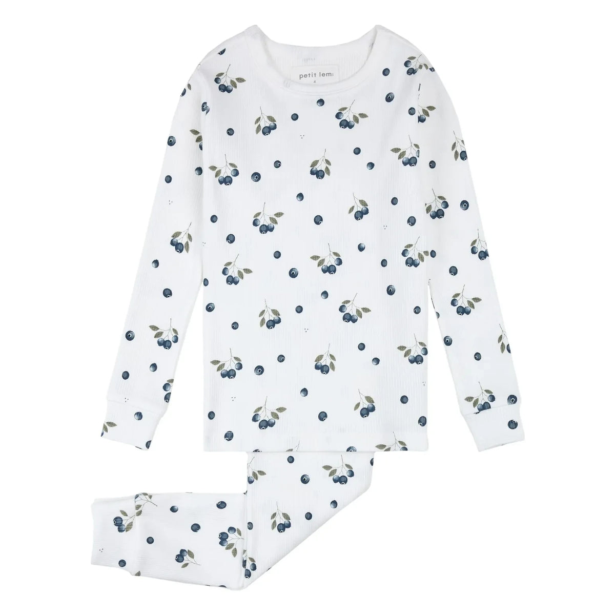 Petit Lem - Organic Cotton Blueberry Ribbed Pajamas | Ecru