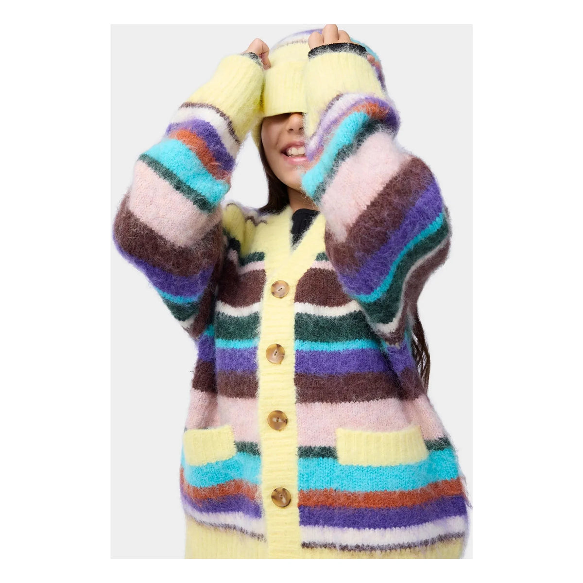 Molo - Striped Black Beret | Pale Yellow