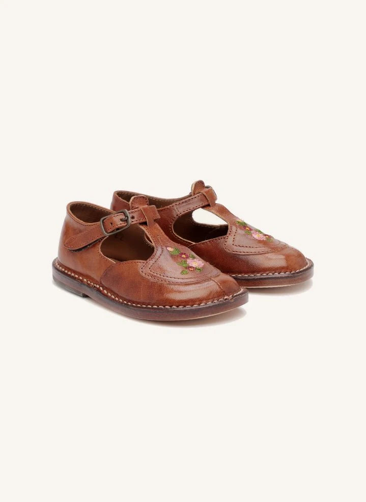 Pèpè - Flower Embroidered Baby Shoes | Brown