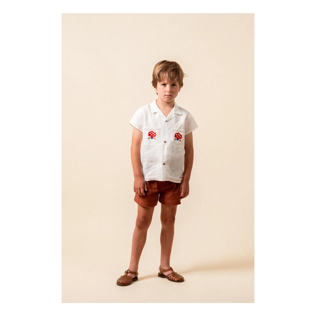 birinit - Linen shirt with embroidered pockets | White