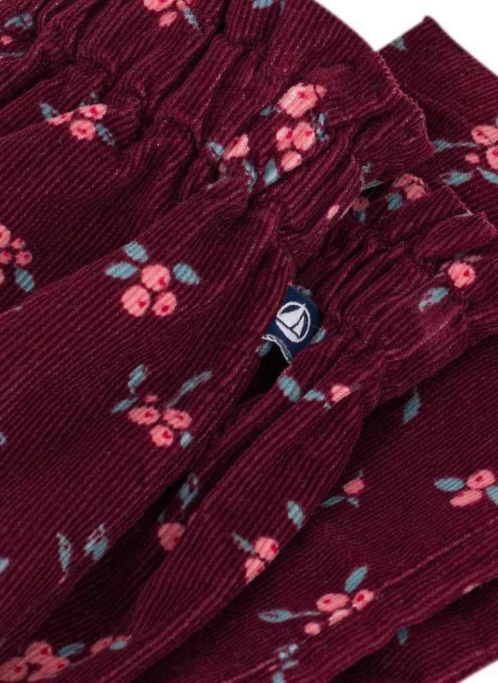 Petit Bateau - Organic Cotton Corduroy Floral Print Pants | Burgundy