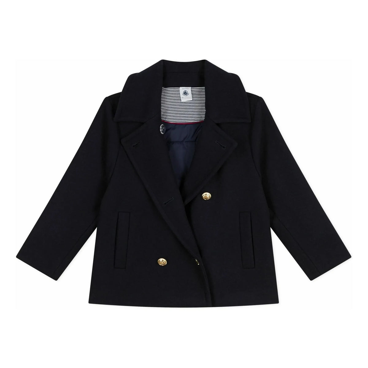 Petit Bateau - Double-breasted wool pea coat | Night Blue