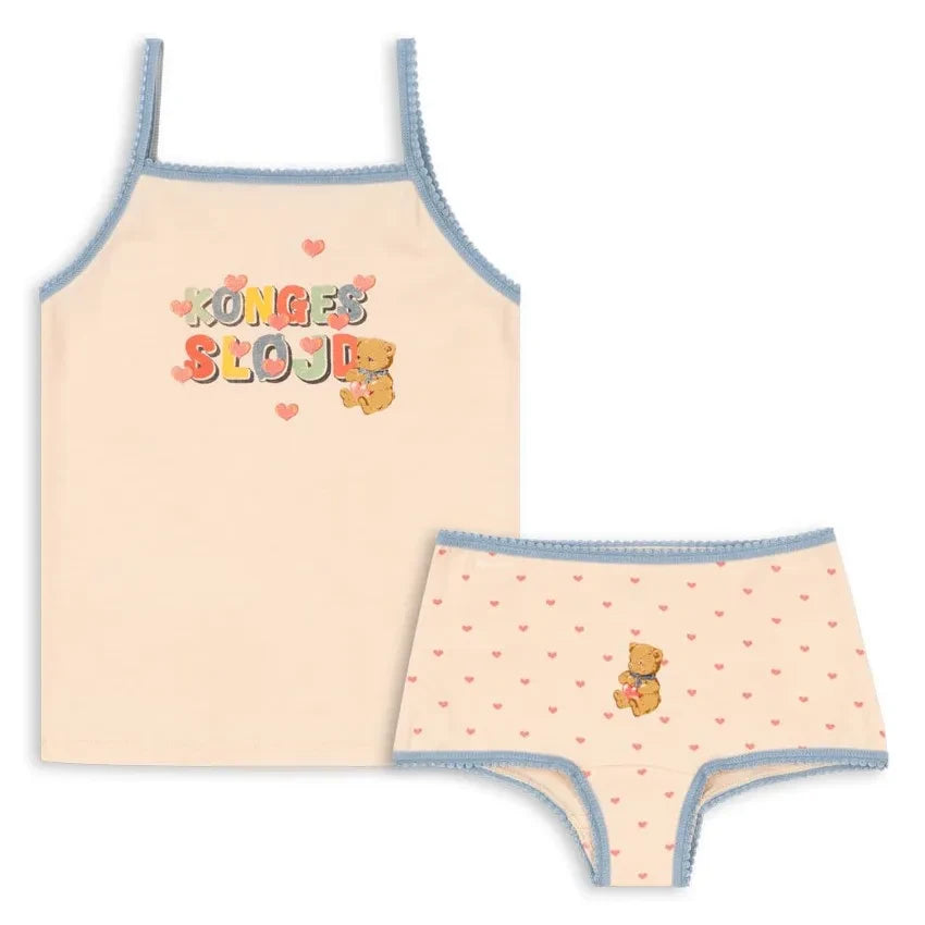 Konges Sløjd - Organic Cotton Teddy Bear Print Brief and Tank Top Set | Light Pink