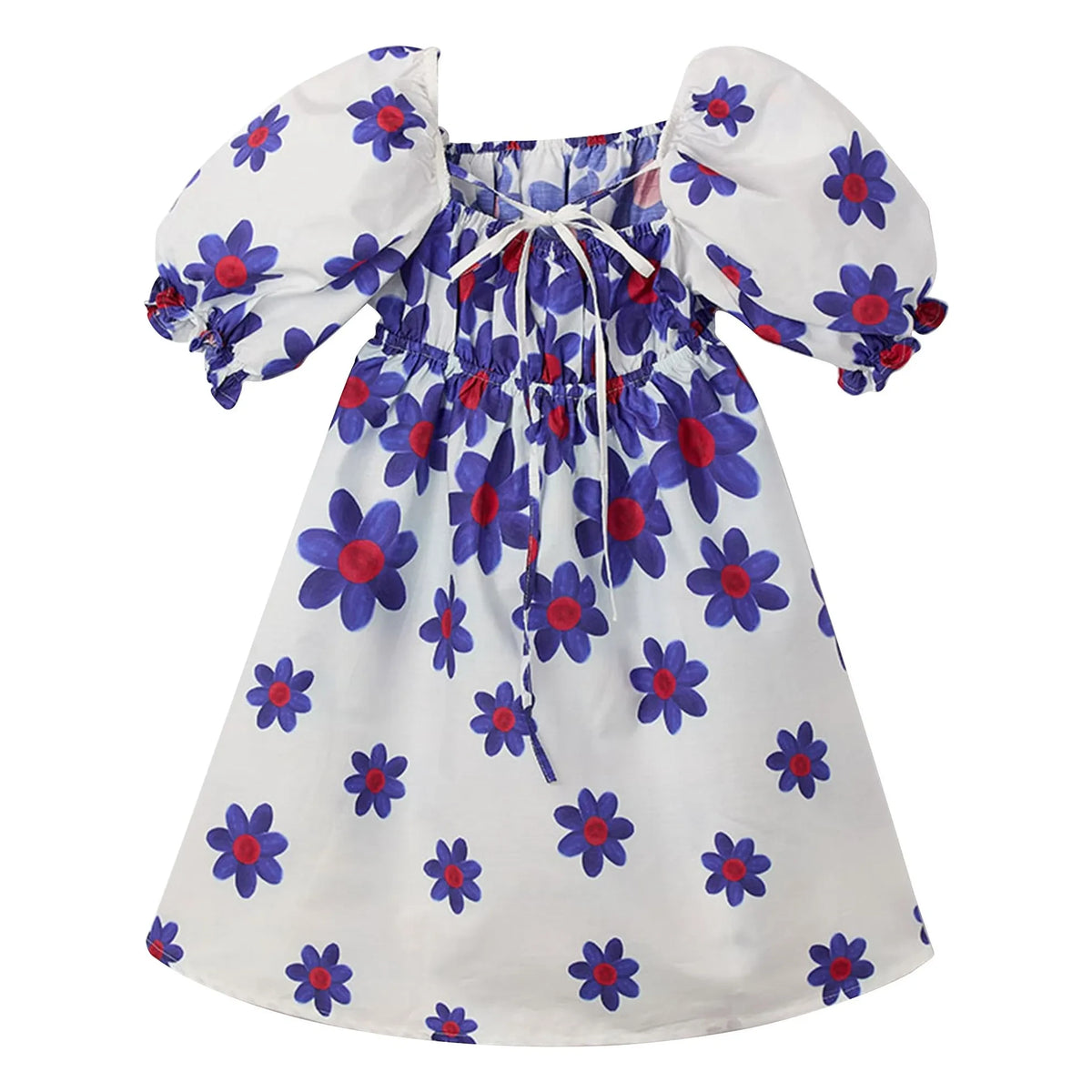Fabula - Balloon Sleeve Floral Midi Dress | White