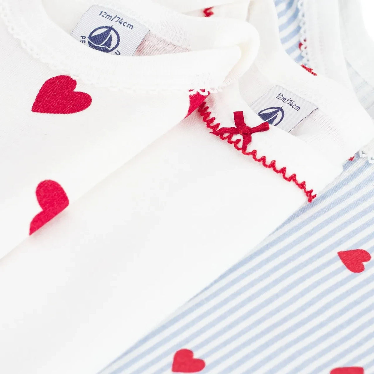 Petit Bateau - 3-Pack Snap-Crotch Tie Heart Organic Cotton | White